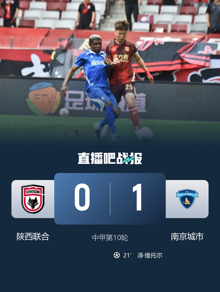 近7轮仅1胜!陕西联合0-1南京城市 维托尔制胜4轮不败 近7轮仅1胜!陕西联合0-1南京城市 维托尔制胜4轮不败